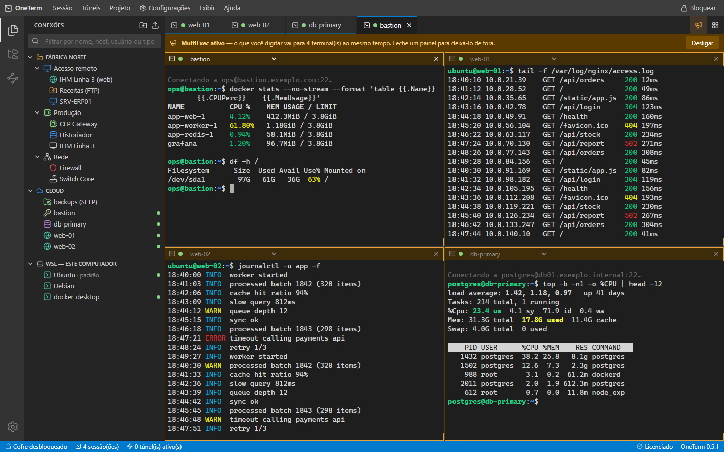 MultiExec enviando o mesmo comando para quatro terminais