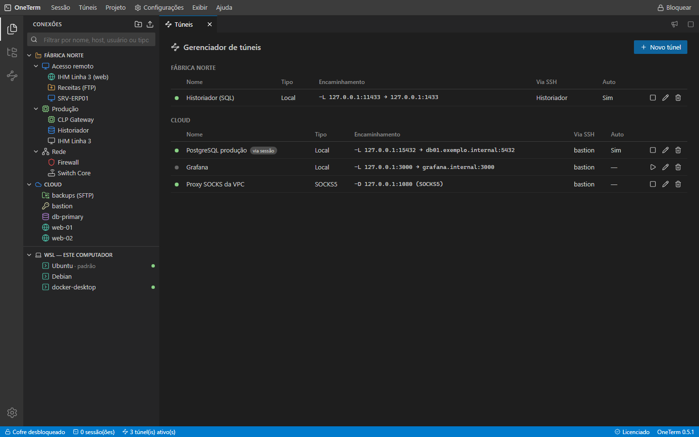 Gerenciador de túneis SSH